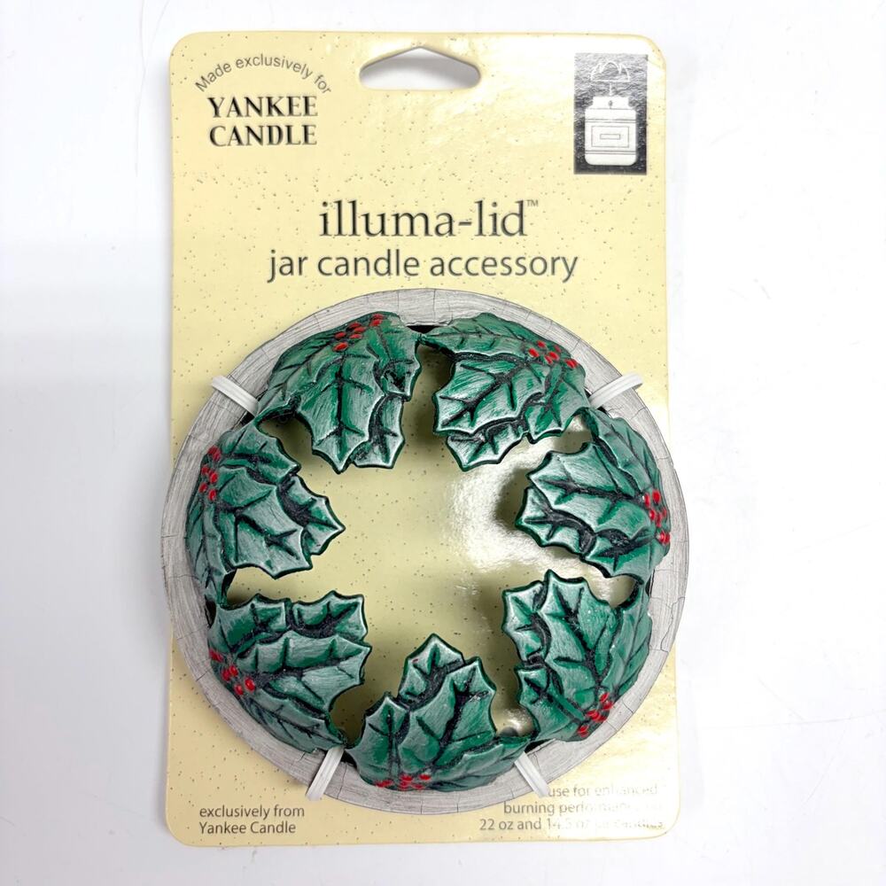 Vintage Yankee Candle Illuma-Lid Jar Candle Painted Metal Topper Holly Berry